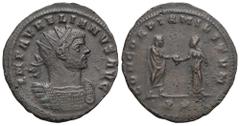 RÖMER, KAISERZEIT Aurelianus (270-275), Antoninian 272-274, Siscia. Av.: IMP AVRELIANVS AVG, gepanzerte Büste mit Strahlenkrone nach rechts. Rv.: CONCORDIA MILITVM // P✱, Kaiser in Toga und Concordia 