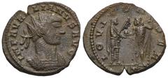 RÖMER, KAISERZEIT Aurelianus (270-275), Antoninian 272-274, Siscia. Av.: IMP AVRELIANVS AVG, gepanzerte Büste mit Strahlenkrone nach rechts. Rv.: IOVI CONSER // ✱T, Jupiter rechts mit Zepter reicht Ka