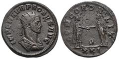 RÖMER, KAISERZEIT Probus (276-282), Antoninian 280, Siscia. Av.: IMP C M AVR PROBVS AVG, drapierte und gepanzerte Büste mit Strahlenkrone nach rechts. Rv.: CONCORD MILIT // V // XXI, Kaiser in Toga na