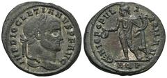 RÖMER, KAISERZEIT Diocletianus (284-305), Follis 284-305, Aquileia. Av.: IMP DIOCLETIANVS P F AVG, belorbeerter Kopf nach rechts. Rv.: GENIO POPVL-I ROMANI // AQP, Genius nach links stehend, hält Pate