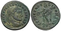 RÖMER, KAISERZEIT Diocletianus (284-305), Follis 298-299, Ticinum. Av.: IMP C DIOCLETIANVS P F AVG, belorbeerter Kopf nach rechts. Rv.: GENIO POPV-LI ROMANI // ST•, Genius nach links stehend, hält Pat
