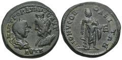 RÖMER, PROVINZIALPRÄGUNGEN, MOESIA INFERIOR Dionysopolis, Gordianus III. 238-244, Æ 238-244. Av.: M ANT ГOPΔIANOΣ AVГ // AYT K, drapierte Büsten des Gordianus III. und des Sarapis mit Modius einander 