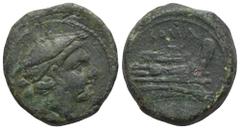 RÖMER, REPUBLIK. Anonyme Prägungen, Æ vor 211 v. Chr., Semuncia. Av.: Drapierter Kopf des Merkur mit geflügeltem Petasus nach rechts. Rv.: ROMA, Prora nach rechts, Fadenkreis. 6,50 g. Crawford: 41/11.