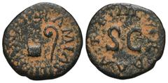 RÖMER, KAISERZEIT, Unter Augustus. Lamia, Silius und Annius, Quadrans 10 v. Chr. Av.: LAMIA SILIVS ANNIVS, Simpulum und Lituus. Rv.: III VIR AAAFF um SC. 2,39 g. Cohen: 339. Sandpatina. Sehr schön