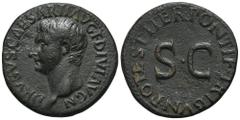 RÖMER, KAISERZEIT. Drusus Minor 4-23 n. Chr., As 22-23, Rom. Av.: DRVSVS CAESAR TI AVG F DIVI AVG N, Kopf nach links. Rv.: PONTIF TRIBVN POTEST ITER, Legende um großes S-C. 11,06 g. RIC I: 45. Dunkelg
