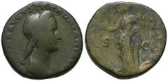 RÖMER, KAISERZEIT. Sabina 128-136, Sesterz 117-136, Rom. Av.: SABINA AVGVSTA HADRIANI P P, drapierte Büste mit Diadem nach rechts. Rv.: IVNONI REGINAE // S-C, Juno mit Zepter und Patera nach links. 24