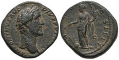RÖMER, KAISERZEIT. Antoninus Pius 138-161, Sesterz 157-158, Rom. Av: ANTONINVS AVG PIVS P P IMP II, belorbeerter Kopf nach rechts. Rv.: [TR POT XXI] COS IIII // S-C, Fortuna mit Steuerruder auf Globus