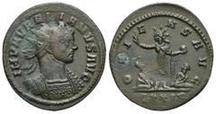 RÖMER, KAISERZEIT. Aurelianus 270-275, Antoninian 274-275, Rom. Av.: IMP AVRELIANVS AVG, drapierte und gepanzerte Büste mit Strahlenkrone nach rechts. Rv.: ORIENS AVG // EXXIR, Sol im Grußgestus mit E