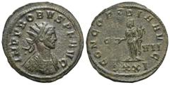 RÖMER, KAISERZEIT. Probus 276-282, Antoninian 280, Siscia. Av.: IMP PROBVS P F AVG, drapierte und gepanzerte Büste mit Strahlenkrone nach rechts. Rv.: CONCORDIA AVG // VII // XXI, Concordia mit Patera