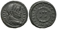 RÖMER, KAISERZEIT. Licinius I. 308-324, Follis 320-321, Siscia. Av.: IMP LICINIVS AVG, belorbeerter Kopf nach rechts. Rv.: D N LIC LICINI AVGVSTI // BSIS (Stern), im Lorbeerkranz VOT XX. 3,26 g. RIC V