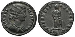 RÖMER, KAISERZEIT. Fausta 307/325-326, Follis 326, Heraclea. Av.: FLAV MAX FAVSTA AVG, drapierte Büste nach rechts. Rv.: SPES REI P-VBLICAE // SMHA•, Spes mit zwei Kindern im Arm nach links. 3,43 g. R
