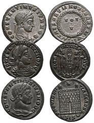 RÖMER, KAISERZEIT. Constantinus II. als Caesar 317-337, Lot mit Folles. 1.: Follis 320-321, Siscia. Rv.: CAESARVM NOSTRVM // ΓSIS✱, im Lorbeerkranz VOT•V. RIC VII: 163. 2.: Follis 328-329, Siscia, 4. 