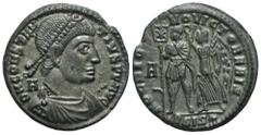 RÖMER, KAISERZEIT. Constantius II. 337-361, Maiorina 350, Siscia, 2. Offizin. Av.: D N CONSTAN-TIVS P F AVG, drapierte und gepanzerte Büste mit Perlendiadem nach rechts, im Feld A. Rv.: HOC SIG-NO VIC