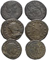 RÖMER, KAISERZEIT, LOTS. Lot mit diversen Nominalen. 1.: Probus (276-282), Antoninian 276-282, Siscia. Rv.: CONCORD MILIT // S // XXI, Kaiser und Concordia reichen sich die Hand. RIC V.2: 651. 2.: Lic