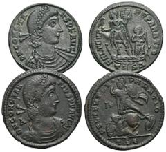 RÖMER, KAISERZEIT, LOTS. Lot mit Maiorinen. 1.: Constans I. 337-350, Maiorina 348-350, Thessalonica, 4. Offizin. Rv.: Kaiser mit Phoenix und Labarum auf Galeere, dahinter Victoria. RIC VIII: 109. 2.: 