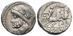 RÖMER, REPUBLIK L. Memmius Galeria 106 v. Chr., Denar 106 v. Chr., Rom. Av.: Kopf des Saturn mit Lorbeerkranz nach links, dahinter Harpa, davor Kontrollmarke T. Rv.: Venus in Biga nach rechts, darüber