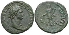 RÖMER, KAISERZEIT Domitianus 81-96, As 85, Rom. Av.: IMP CAES DOMIT AVG GERM COS XI CENS PER P P, belorbeerte Büste mit Ägis nach rechts. Rv.: MONETA AVGVSTI // S-C, stehende Moneta mit Waage und Füll