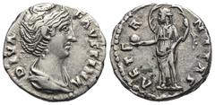 RÖMER, KAISERZEIT Faustina Maior 138-141, Denar 141, Rom. Av.: DIVA FAVSTINA, drapierte Büste nach rechts. Rv.: AETER-NITAS, Aeternitas mit aufgeblähtem Schleier nach links, in der Rechten ein Globus.