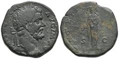 RÖMER, KAISERZEIT Septimius Severus 193-211, Sesterz 195, Rom. Av.: L SEPT SEV PERT AVG IMP V, belorbeerter Kopf nach rechts. Rv.: P M TR P III COS II P P / S-C, Minerva mit Lanze und Rundschild nach 