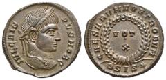 RÖMER, KAISERZEIT Crispus 317-326, Follis 321-324, Siscia. Av.: IVL CRIS-PVS NOB C, belorbeerter Kopf nach rechts. Rv.: CAESARVM NOSTRORVM // B SIS Stern, Lorbeerkranz mit abschließendem Medaillon, da