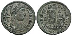 RÖMER, KAISERZEIT Constantius II. 337-361, Maiorina 350, Thessaloniki. Av.: D N CONSTA-NS P F AVG, drapierte und gepanzerte Büste mit Perlendiadem nach rechts, links im Feld A. Rv.: FEL TEMP REPARATIO