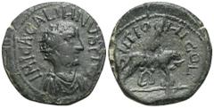 RÖMER, PROVINZIALPRÄGUNGEN, PISIDIA Antiochia, Gallienus 253-268, Æ. Av.: IMP CA GALIHNVS PIVS AV, drapierte Panzerbüste mit Strahlenkrone nach rechts. Rv.: ANTEIOCHEI COL / S R, römische Wölfin nach 