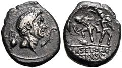 RÖMER, REPUBLIK. Sextus Pompeius Magnus Pius 45-35 v. Chr., Denar 42-40 v. Chr., Münzstätte auf Sizilien. Av.: MAG•PIVS•IMP•ITER, Kopf des Pompeius nach rechts, dahinter Opferkanne, davor Lituus. Rv.: