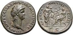 RÖMER, KAISERZEIT. Nero 54-68, Sesterz 64, Rom. Av.: NERO CLAVD CAESAR AVG GER P M TR P IMP P P, belorbeerter Kopf nach rechts. Rv.: ANNONA AVGVSTI CERES // S-C, rechts sitzende Ceres mit Kornähren un