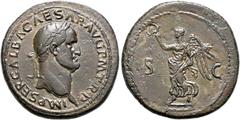 RÖMER, KAISERZEIT. Galba 68-69, Sesterz 68-69, Rom. Av.: IMP SER GALBA CAES AVG P M TR P, belorbeerter Kopf nach rechts. Rv.: Victoria mit Kranz und Palmzweig nach links. 24,72 g. RIC I: 356. Grüne Pa