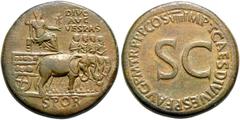 RÖMER, KAISERZEIT. Vespasianus 69-79, Konsekrationsprägungen, unter Titus, Sesterz 80-81, Rom. Av.: IMP T CAES DIVI VESP F AVG PM TR PPP COS VIII // S-C. Rv.: DIVO AVG VESP SPQR, Elefantenquadriga zie