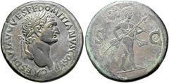 RÖMER, KAISERZEIT. Domitianus als Caesar 69-81, Sesterz 80-81, Rom. Av.: CAES DIVI AVG VESP F DOMITIANVS COS VII, belorbeerter Kopf nach rechts. Rv.: S-C, Mars mit Speer und Tropaeum nach rechts schre