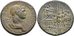 RÖMER, KAISERZEIT. Traianus 98-117, Sesterz 114-117, Rom. Av.: IMP CAES NER TRAIANO OPTIMO AVG GER DAC P M TR P COS VI P P, belorbeerte und gepanzerte Büste mit Paludamentum nach rechts. Rv.: IMPERATO
