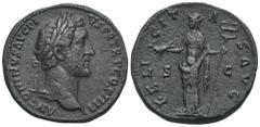 RÖMER, KAISERZEIT. Antoninus Pius 138-161, Sesterz 145-161, Rom. Av.: ANTONINVS AVG PI-VS P P TR P COS IIII, belorbeerter Kopf nach rechts. Rv.: FELICITAS - AVG // S-C, Felicitas steht mit Capricorn u