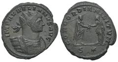 RÖMER, KAISERZEIT. Aurelianus 270-275, Antoninian 272-274, Siscia. Av.: IMP AVRELIANVS AVG, gepanzerte Büste mit Strahlenkrone nach rechts. Rv.: CONCORDIA MILITVM // S✱, Kaiser in Toga und Concordia s
