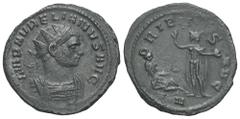 RÖMER, KAISERZEIT. Aurelianus 270-275, Antoninian 273-274, Rom. Av.: IMP AVRELIANVS AVG, gepanzerte Büste mit Strahlenkrone nach rechts. Rv.: ORIENS AVG // V, Sol mit erhobener Rechter und Globus nach