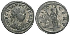 RÖMER, KAISERZEIT. Tacitus 275-276, Antoninian 275-276, Ticinum. Av.: IMP C M CL TACITVS AVG, drapierte und gepanzerte Büste mit Strahlenkrone nach rechts. Rv.: FELICIT TEMP // V, Felicitas mit Caduce