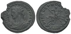 RÖMER, KAISERZEIT. Probus 276-282, Antoninian 277, Siscia. Av.: IMP C M AVR PROBVS P F AVG, Büste mit Strahlenkrone, Konsularsrobe und Adlerzepter nach links. Rv.: VIRTVS PROBI AVG // XXIVI, Probus na