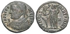 RÖMER, KAISERZEIT. Licinius I. 308-324, Follis 317-320, Nikomedia. Av.: IMP LICINIVS AVG, drapierte und belorbeerte Büste mit Mappa, Zepter und Globus nach links. Rv.: IOVI CONSERVATORI AVGG // SMN, J