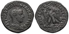GRIECHEN, SYRIA. Antiochia ad Orontem, Philippus I. Arabs 244-249, Billon-Tetradrachme 248-249. Av.: ΑΥΤΟΚ Κ Μ ΙΟΥΛΙ ΦΙΛΙΠΠΟC CЄΒ, drapierte, gepanzerte und belorbeerte Büste nach rechts. Rv.: ΔΗΜΑΡX 