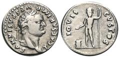 RÖMER, KAISERZEIT. Titus als Caesar 69-79, Denar 76, Rom. Av.: IMP CAESAR VESPASIANVS AVG, belorbeerter Kopf nach rechts. Rv.: IOVIS CVSTOS, Jupiter mit Zepter opfert aus Patera über Altar. 3,34 g. RI