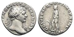 RÖMER, KAISERZEIT. Traianus 98-117, Denar 103-111, Rom. Av.: IMP TRAIANO AVG GER DAC P M TR P, belorbeerte Büste mit drapierter linker Schulter nach rechts. Rv.: COS V P P SPQR OPTIMO PRINC / DAC CAP,