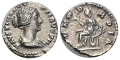 RÖMER, KAISERZEIT. Faustina Minor 147-176, Denar nach 165, Rom. Av.: FAVSTINA AVG PII AVG FIL, drapierte Büste nach rechts. Rv.: CONCORDIA, Concordia mit Blume auf Füllhorn gestützt nach links sitzend
