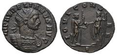 RÖMER, KAISERZEIT. Aurelianus 270-275, Antoninian 273-274, Rom. Av.: IMP AVRELIANVS AVG, gepanzerte Büste mit Strahlenkrone nach rechts. Rv.: IOVI CONS-ER // B, Kaiser empfängt Globus von Jupiter. 3,6