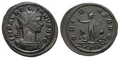 RÖMER, KAISERZEIT. Aurelianus 270-275, Antoninian 274, Rom. Av.: IMP AVRELIANVS AVG, gepanzerte Büste mit Strahlenkrone nach rechts. Rv.: ORI-E-NS AVG // ΔXXIR, Sol im Grußgestus mit Erdkugel nach lin