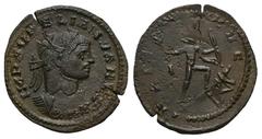 RÖMER, KAISERZEIT. Aurelianus 270-275, Antoninian 275, Rom. Av.: IMP AVRELIANVS AVG, gepanzerte Büste mit Strahlenkrone nach rechts. Rv.: [O]RIE[NS A]VG // H // XXV, Sol mit Zweig und Bogen über einem
