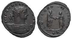 RÖMER, KAISERZEIT. Aurelianus 270-275, Antoninian 272-274, Siscia. Av.: IMP AVRELIANVS AVG, gepanzerte Büste mit Strahlenkrone nach rechts. Rv.: CONCORDIA MILITVM // ✱T, Kaiser und Concordia stehen si