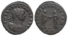 RÖMER, KAISERZEIT. Aurelianus 270-275, Antoninian 272-274, Siscia. Av.: IMP AVRELIANVS AVG, gepanzerte Büste mit Strahlenkrone nach rechts. Rv.: CONCORDIA MILITVM // P✱, Kaiser und Concordia stehen si