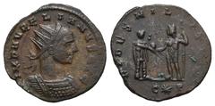RÖMER, KAISERZEIT. Aurelianus 270-275, Antoninian 272-274, Cyzikus. Av.: IMP AVRELIANVS AVG, gepanzerte Büste mit Strahlenkrone nach rechts. Rv.: FIDES MIL-ITVM // C✱P, Aurelian empfängt Globus von Ju