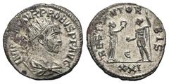 RÖMER, KAISERZEIT. Probus 276-282, Antoninian 276-277, Antiochia. Av.: IMP C M AVR PROBVS AVG, drapierte Panzerbüste mit Strahlenkrone nach rechts. Rv.: RESTITVT OR-BIS / Є / XXI, Frau bekränzt Kaiser