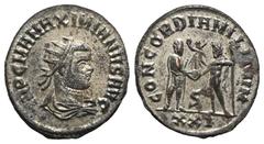 RÖMER, KAISERZEIT. Maximianus Herculius 286-310, Antoninian 293, Cyzikus. Av.: IMP C M A MAXIMIANVS AVG, drapierte Panzerbüste mit Strahlenkrone nach rechts. Rv.: CONCORDIA MILITVM / S / XXI, Jupiter 